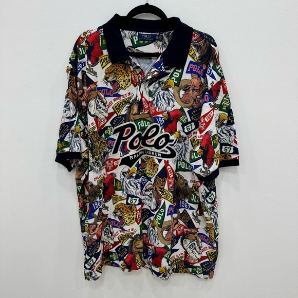 Polo Ralph Lauren mascot multi pattern polo flag mesh custom fit Sz 3XL - Picture 3 of 10